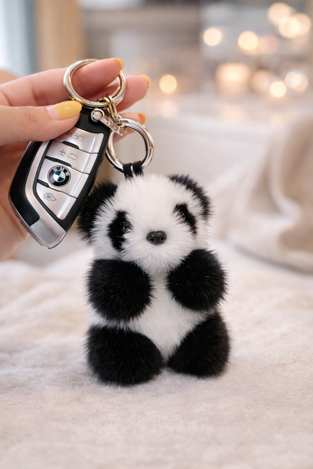 Fluffy Panda Keychain – Cute Bag & Key Charm