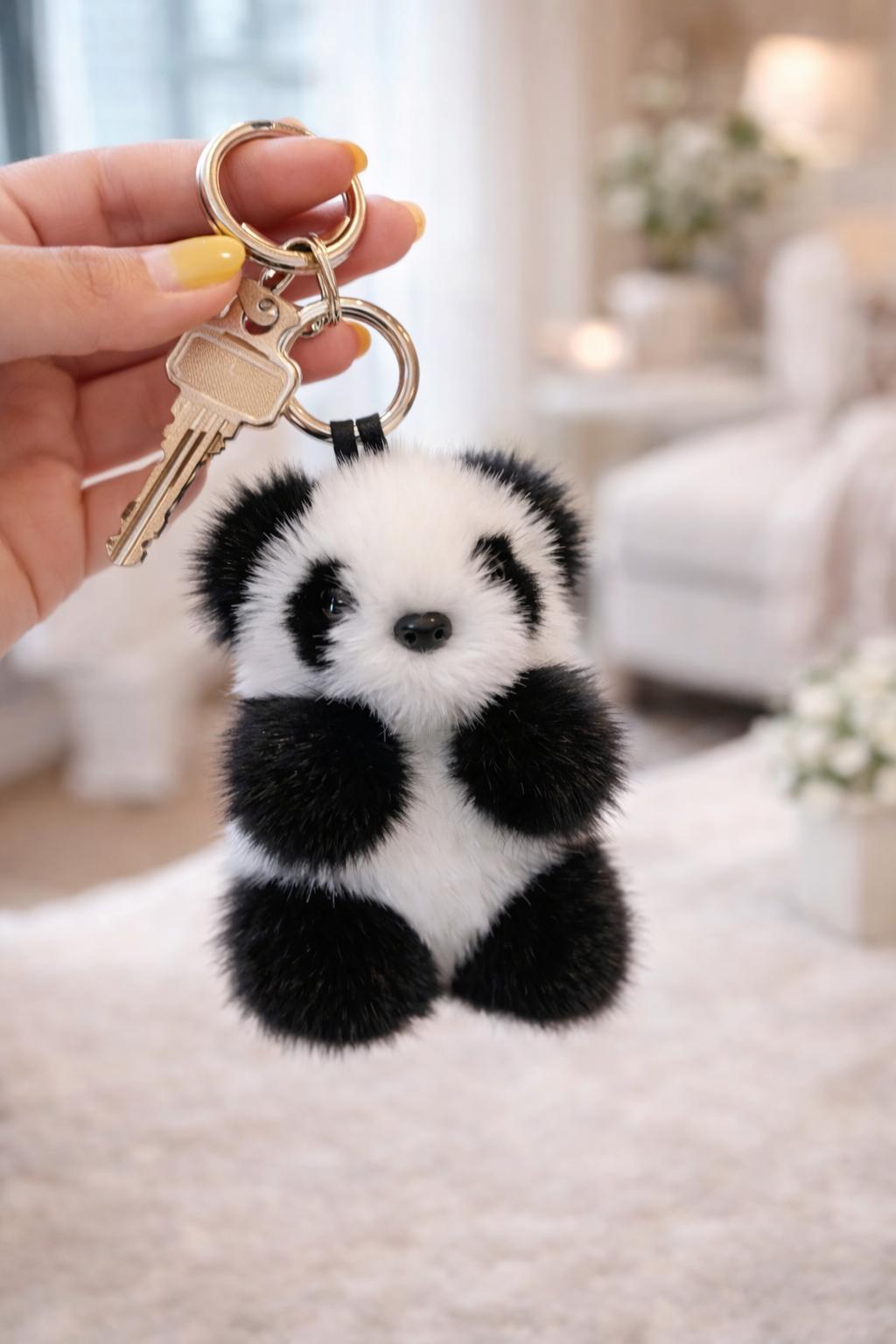 Fluffy Panda Keychain – Cute Bag & Key Charm