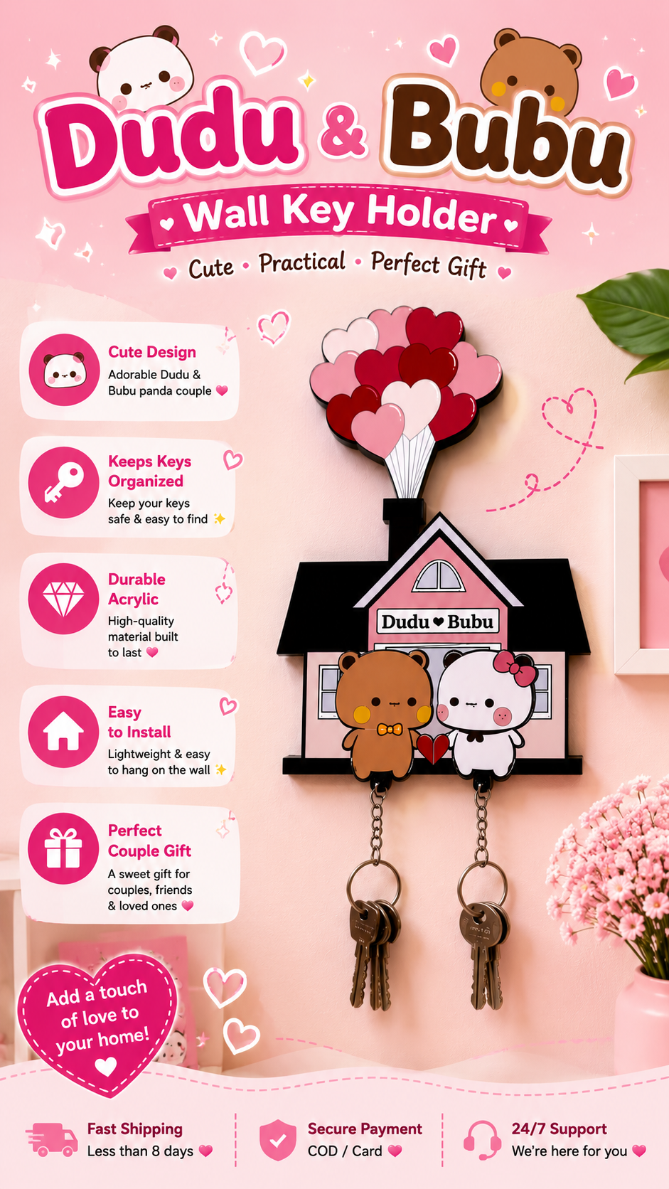 Dudu & Bubu Wall Key Holder for Couples 🏡💕